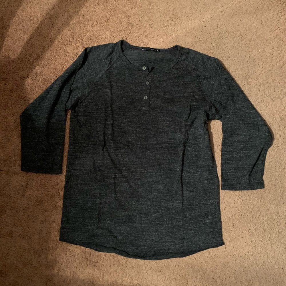 National Standards Vintage 3/4 Sleeve Charcoal Heather Grey Baseball Henley